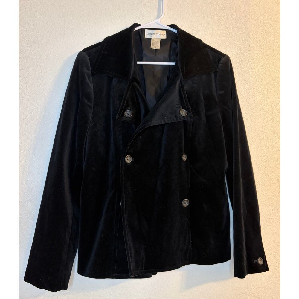 Casual Corner Black Velvet Blazer Jacket Double Breasted Size 14